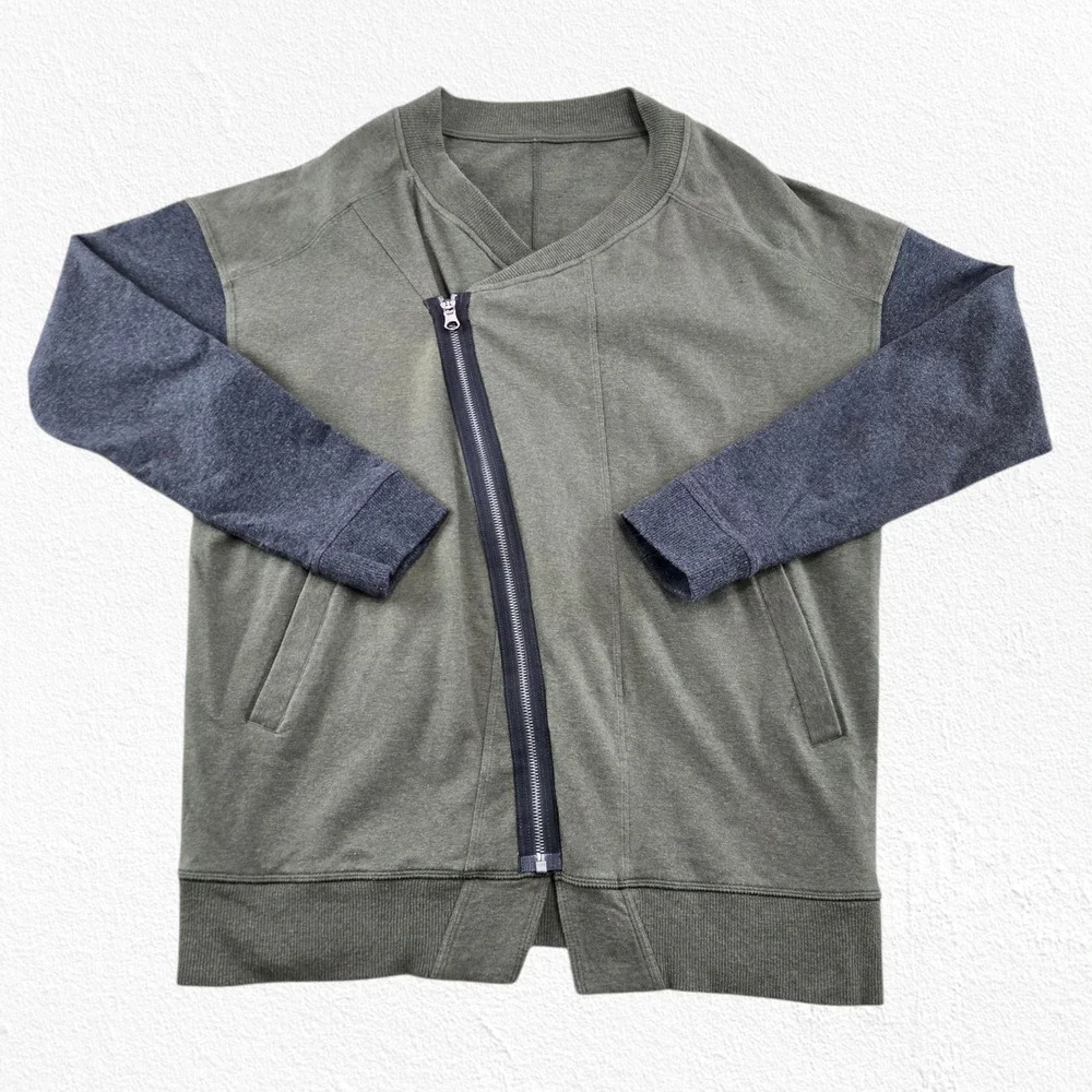 Lululemon Olive Gray Asymmetrical Zip Jacket Cotton Men's Sweatshirt Size Medium